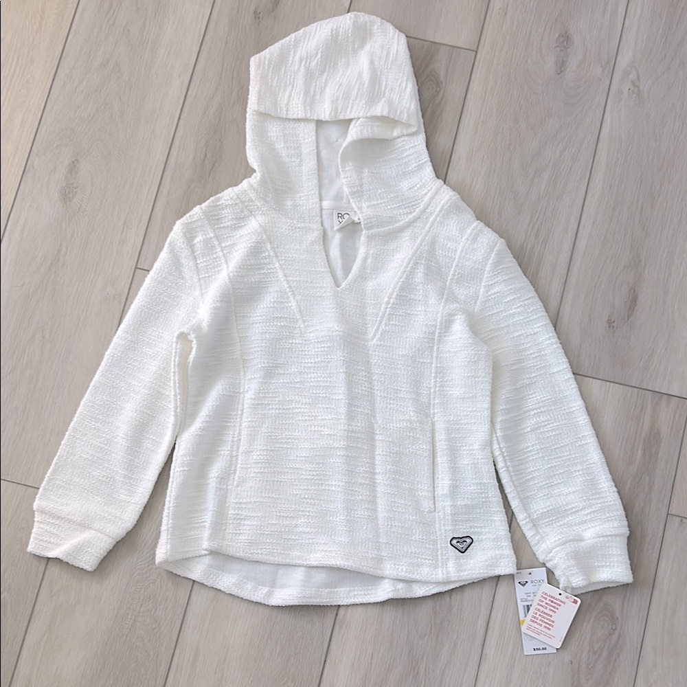 Roxy Baja Split Neck Hoodie Girls’ Medium (8/10) White NWT